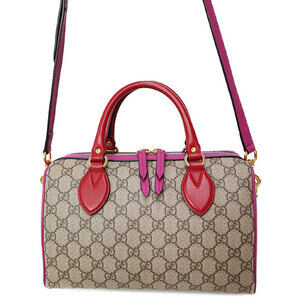 Gucci GG Supreme Boston Bag beige hibiscus red pink